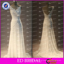 ED Bridal A-line Ruffle A-line sem mangas Backless Alibaba vestido de casamento laço 2017